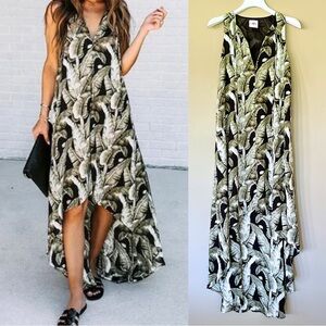 NWOT Buddy Love S/M Sleeveless Palm Leaf Dress Tropical V-Neck Spring Summer